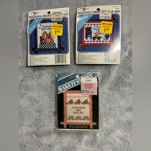 Lot of 3 Vintage 2 New Berlin Co. &  1 Banar Counted Cross Stitch Kits. 2 Magnet